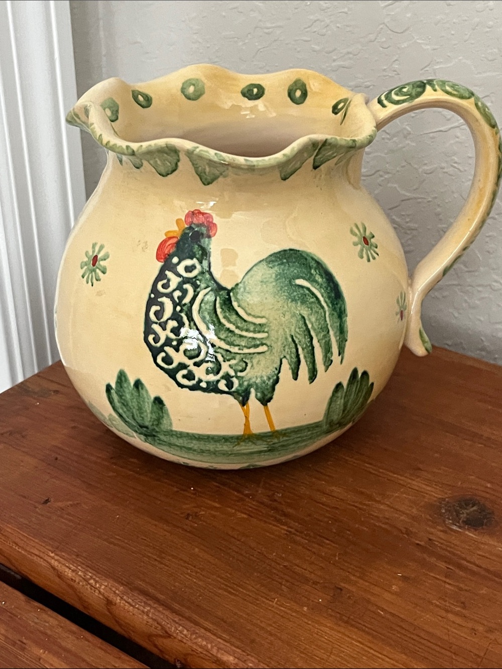 Vintage Italic ARS Ceramic Rooster Pitcher in Cream and Green - Decorative
